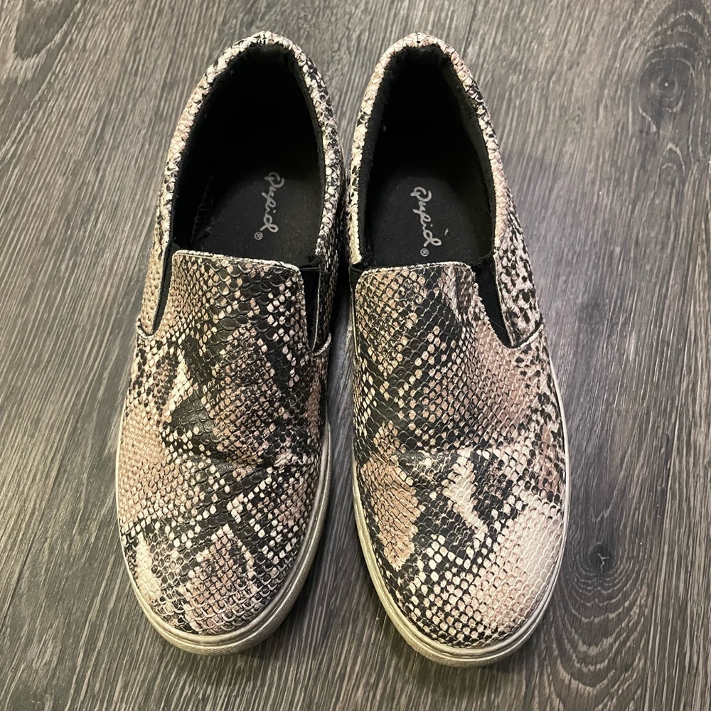 Snake patterned slip ons size 7